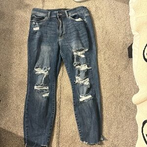 Judy Blue Boyfriend Dark Wash Distressed High Rise Jeans Size 14W